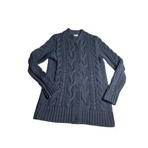 L.L. Bean Double Cable Knit Sweater Cardigan Mock Neck Slightly Fitted S chunky